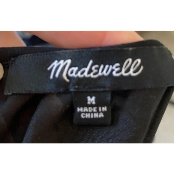 Womens Madewell Sz Medium Blouse Top Black Sheer Lined Butterfly Flutter Sleeve - Picture 4 of 6